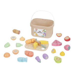 Дървени плодове и зеленчуци за рязане в кутия 3в1