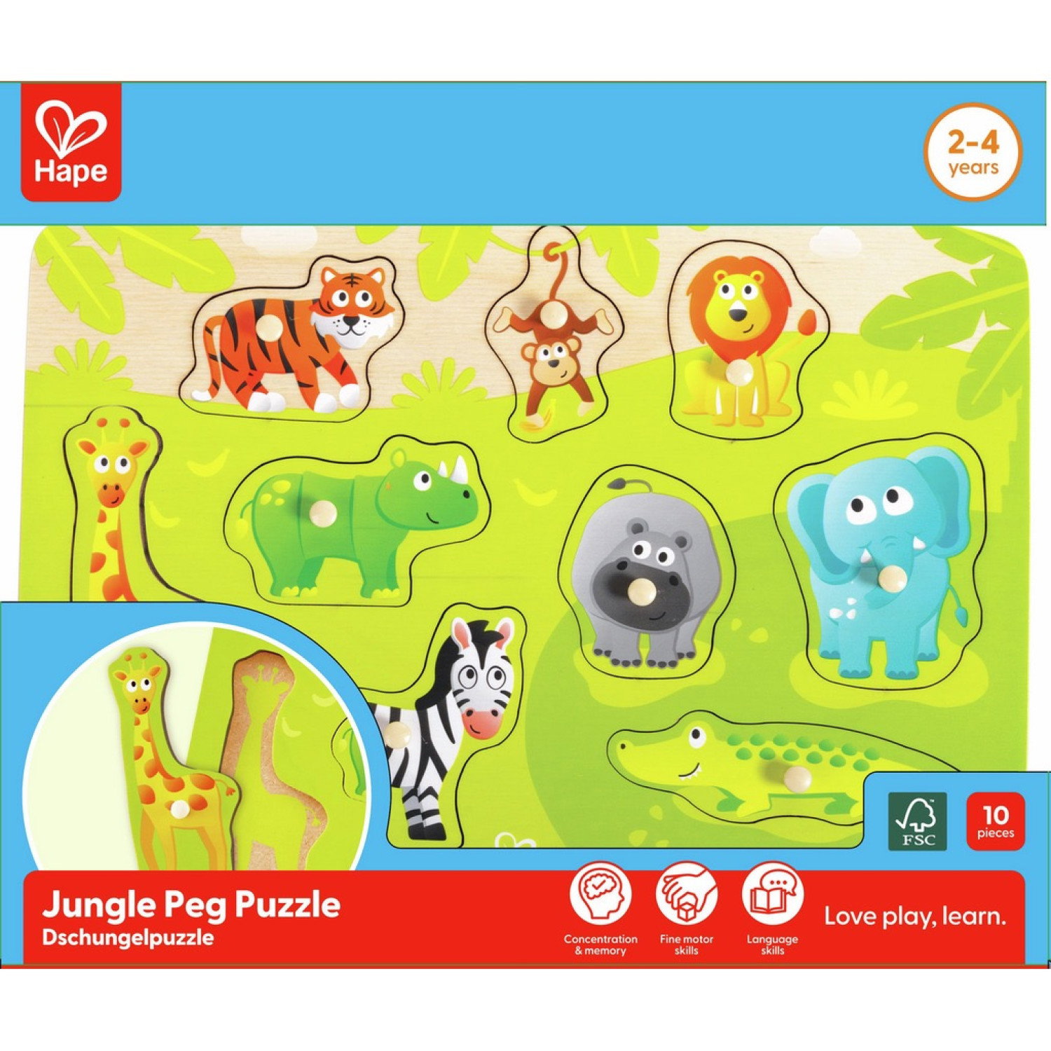 Дървен пъзел с дръжки Джунгла, Hape