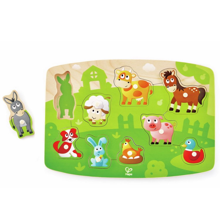 Дървен пъзел с дръжки Домашни животни, Hape