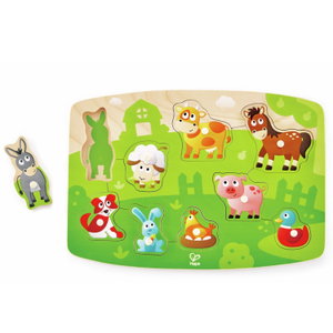 Дървен пъзел с дръжки Домашни животни, Hape