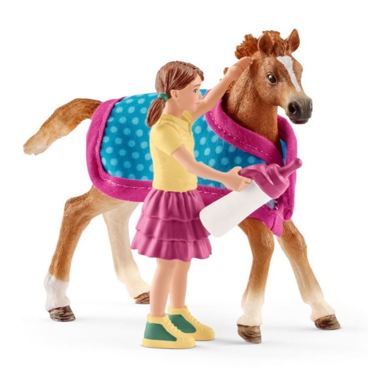 Комплект Английско чистокръвно конче и дете, Schleich