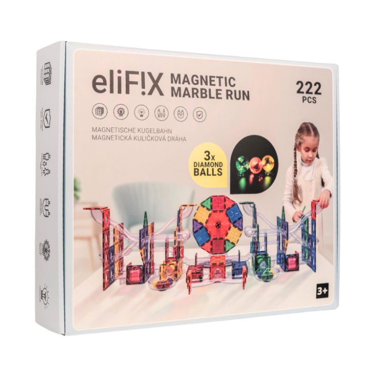 Магнитен конструктор EliFix Fresh – писта с топчета, 222 части + светещи топчета