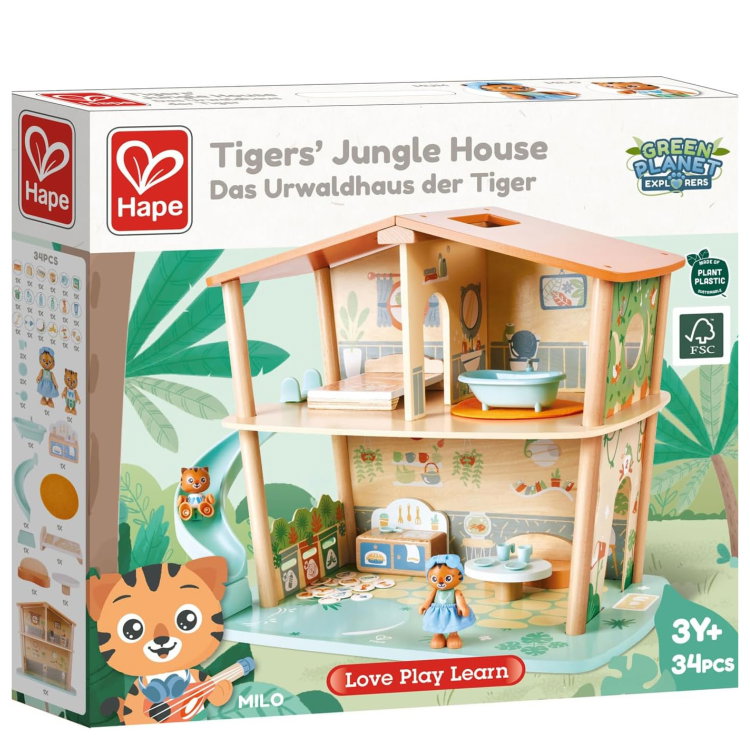 Дървена къща за игра Семейство тигри - 34 части