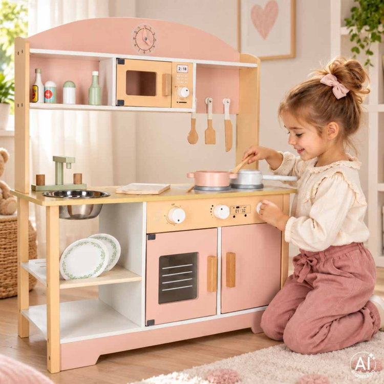 Детска дървена класическа кухня с аксесоари